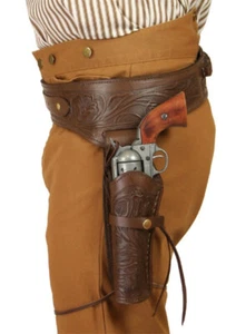 Western Gun Holster Belt Leather Revolver Pistol Tooled .22 .35/357 .44/45 Cal - Picture 1 of 4