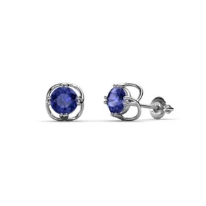 Iolite 5mm Open Tulip Solitaire Stud Earrings 3/4 ctw 14K Gold JP:84421 - Picture 1 of 10