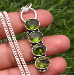 Peridot Gemstone 925 Sterling Silver Handmade Jewelry Pendant 2.99" - Picture 1 of 9