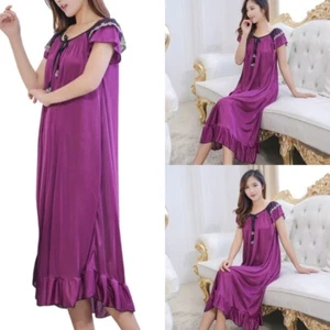 Summer Ice Silk Nightgowns for Women,Short Sleeve Sleep Dress Night Gowns - Picture 1 of 20
