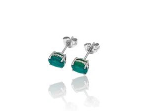 1.20 Tct Oval Cut Natural Emerald Push Back Stud Earring 14K Solid White Gold - Picture 1 of 3