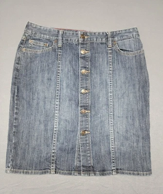 TOMMY HILFIGER Woman's Sz 8 Blue Denim Skirt Button Front Pencil Straight - Image 1 of 4