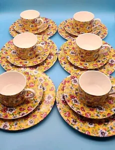 6 ea. Chintz Queen's Fine Bone China Luncheon Set Floral Design Spring - Picture 1 of 6