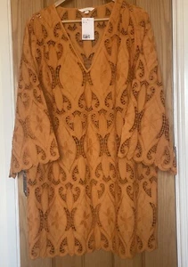 Women’s H&M Knee Length Cut Work Lace Tunic Dress Orange Sheer Size XL - Picture 1 of 5