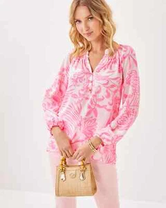 Lilly Pulitzer Elsa Silk Top Rousseau Pink Glisten In The Sun SIZE L/XXL - Picture 1 of 8