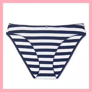 NEW Victoria’s Secret Soft Cotton Ribbed Knit Bikini Panty Navy Stripe XS - Picture 1 of 2