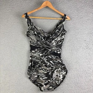 Miraclesuit Feline Fixation Madero one piece swimsuit Sz 10 DD black gray white - Picture 1 of 12