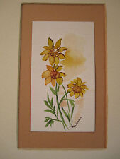Yellow Flowers Original Painting small watercolor on paper signed framed