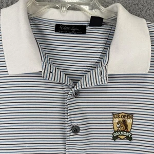 2007 US Open Oakmont Polo Golf Shirt Mens XL Walter Hagen White Striped - Picture 1 of 11