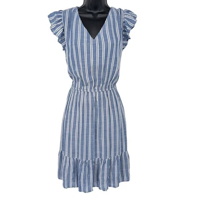 Лофт в полоску ярусное платье женщин размер L оборкой рукав морской прибрежный вне времени - Изображение 1 из 4