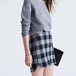 MADEWELL Grey and Black Plaid Skater Mini Skirt Wool Blend Back Zipper Sz 8 EUC - Picture 1 of 4