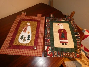 Weihnachten Quilt Panel Wandbehang Handarbeit Santa Schneemann Applikation mit Knöpfen - Bild 1 von 7