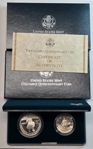 1992 Columbus Quincentenary 2 Coin Proof Set mit OVP & COA - Bild 1 von 5