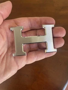 Hebilla de cinturón de metal tono plata diseño logotipo HERMES 38MM H - Imagen 1 de 4