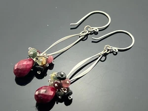 Ruby & Watermelon Tourmaline Chandeliers • 925 Sterling Silver Earrings • - Picture 1 of 6