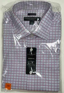 Camicia elegante uomo Pronto Uomo senza ferro vestibilità moderna blu rosa quadri 16,5 32/33 nuova con etichetta - Foto 1 di 5