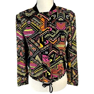 H&M X COACHELLA Black Aztec Print Event Concert Zip Up Jacket Size 2 Multicolor - Picture 1 of 15