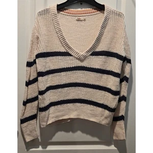 Faherty Women's Miramar Stripe Linen & Organic Cotton V-Neck Sweater sz S - Picture 1 of 6