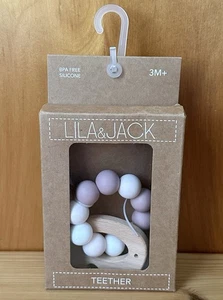 Lila & Jack Baby 3M+ Beißring Spielzeug Rosa/Weiß Lebensmittelqualität Silikon/Holz BPAFree NEU - Bild 1 von 2