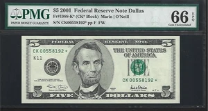 US $5 2001 PMG 66 EPQ UNC Fr #1988-K* Star Note FRN Marin/O'Neill - Picture 1 of 4