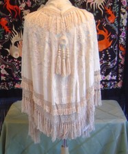 Antique Hand Embroidered Silk Shawl Cape