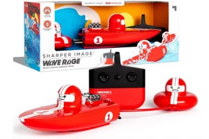 SHARPER IMAGE RC Wave Rage, NEW Wireless Rechargeable Speedboat with Tow Rider - Picture 1 of 1