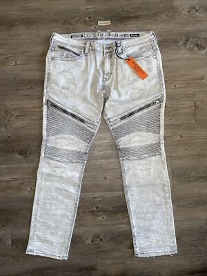 Pantalones de mezclilla Rock Revival Moto Daviday gris lavado ácido desgastados para hombre talla 38x32 Foto 1 de 4