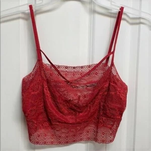 Red Lace Layered Spaghetti Strap Crop Brami Top Size M NWOT - Picture 1 of 4