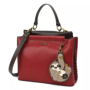 NEW Chala Satchel Crossbody Tote Burgundy Red Pleather SLOTH Animal gift - Picture 1 of 3