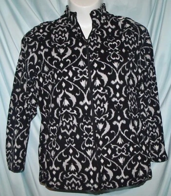 Basic Edition Black Gray Scroll Print Mock Neck LS Fleece Jacket Size 1X - Image 1 of 4