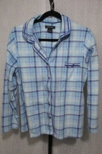 Top de pijama Earth Angels azul a cuadros con botones bolsillo polar, talla L - Imagen 1 de 5