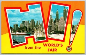 Vintage New York City New York Hi von der Weltausstellung Lower Manhattan Skyline Postkarte - Bild 1 von 2