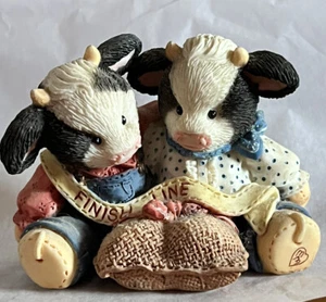 Mary Moo Moos 1994 Enesco We Make A Great Team Cow Figurine W/ Finish Line - Picture 1 of 12