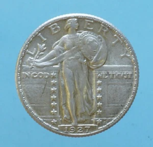 AMERICA 25 CENTS 1927 STANDING LIBERTY MONETE DA COLLEZIONE ARGENTO SILVER COIN - Foto 1 di 2
