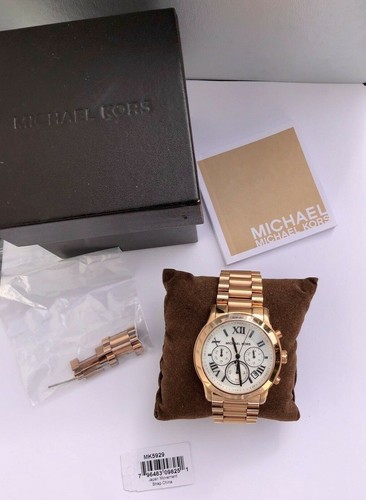 MICHAEL KORS MK5929 Cooper Chronograph White Dial Rose Goldt Watch in Box EUC
