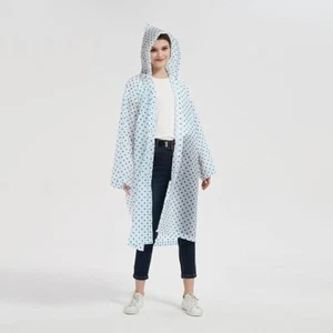 Polka Dots Long Raincoat Blue Color With Hooded & Button Free Size Unisex 2pcs - Picture 1 of 5