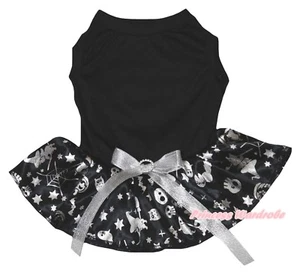 Halloween Plain Black Top Silver Pumpkin Skull Tutu Pet Dog Dress Puppy Clothes - Picture 1 of 1