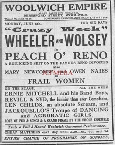 WOOLWICH EMPIRE 'Wheeler & Wolsey, Crazy Week' ADVERT 1932 Print Ad 698/15 - Foto 1 di 1