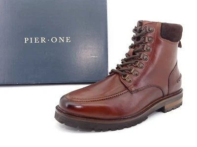 PIER ONE LEATHER Schnürrstiefelette Boots Herren Schuhe Braun Leder Gr 42 - Bild 1 von 4