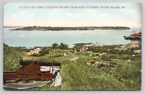 Little and Great Diamond Island from Fort Scammel House Island ME 1909 Postcard - Picture 1 of 2