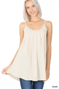 Women's Sleeveless Tank Top Pleated Flowy Tunic Cami Top Taupe Size X-Large - Picture 1 of 4