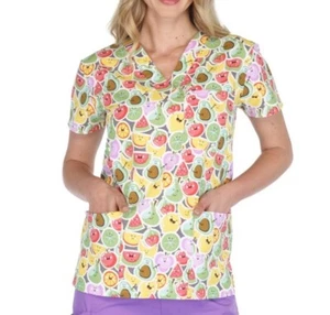 NWT Women's Large Fruity Friends Print I Love Scrubs Scrub Top - Picture 1 of 1