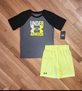 NEW Under Armour Little Boy Tee & Short Set, Neon Green (sz 4 - 6 avail) ) - Picture 1 of 4