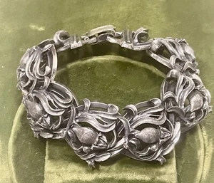 Vintage BOTTICELLI Pewter Floral Link CHUNKY Bracelet - Picture 1 of 10