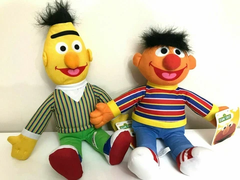 Set of 2 Large 14.5 " Sesame Street Ernie & Bert Plush Toys. New. Soft Cover