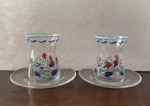 Servizio Da Tè Turco In Vetro - Set 2 Bicchieri Tradizionali E 2 Piattini - Foto 1 di 8