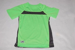 Boys Tee Shirt S/S NEON GREEN Gray ATHLETIC Air Vented Material GRAY BACK XS - Picture 1 of 2