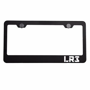 Matte Black License Plate Frame Chrome LR3 Laser Etched Metal Screw Cap - Picture 1 of 7