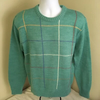 Vtg Arrow Blazer Crewneck Sweater Medium Acrylic Light Blue Multicolor Free Ship - Image 1 of 4