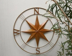 XXL Hampton style WALL ART DECOR COMPASS MURAL RUST outdoor NEW - Picture 1 of 8